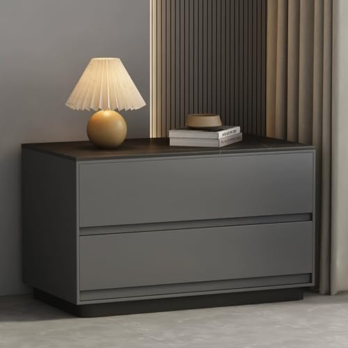 Snaweo Kleines Nachttischchen, Minimalistische Beistelltische, Schlafzimmer-Beistelltisch Mit 2 Schubladen, Nachttisch Aus Massivholz, Keine Installation Erforderlich(Dark Gray,80cm/31.50in) von Snaweo