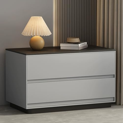 Snaweo Kleines Nachttischchen, Minimalistische Beistelltische, Schlafzimmer-Beistelltisch Mit 2 Schubladen, Nachttisch Aus Massivholz, Keine Installation Erforderlich(Light Gray,80cm/31.50in) von Snaweo