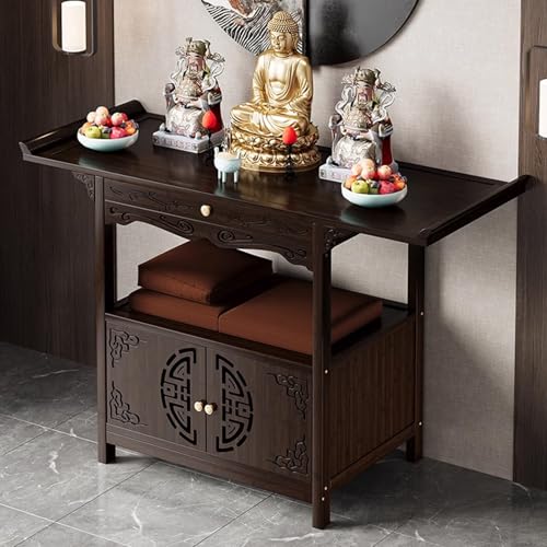 Snaweo Meditationstisch, Bambus Altartisch, Buddha Altar Mit Aufbewahrung, Chinesischer Buddhistische Nische, Gebetseckenmöbel, for Wohnzimmer, Schlafzimmer, Büro(120cm/47.24in) von Snaweo