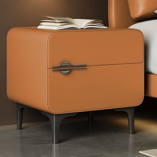 Snaweo Moderner Nachttisch Aus Holz, Lederoberfläche, Mikrofaser-Lederoberfläche, 2 Geräuschlose Schubladen, Einfacher Nachttisch Und Beistelltisch for Platzsparendes(Orange,50cm/19.69in) von Snaweo
