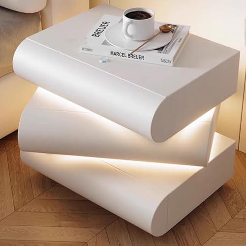 Snaweo Moderner Nachttisch Aus Holzmaterial, 360° Drehbarer, Smart Nachttischs, kleines Nachttischchen, Nachttischs Mit 3 Schubladen, for Schlafzimmermöbel(White B) von Snaweo