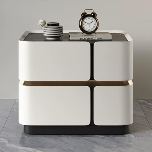 Snaweo Moderner Nachttisch Mit 2 Schubladen, Nachttisch Aus Holz, Nachttischs Aus Umwickeltem PU-Leder Mit Tischplatte Aus Importierten Steinplatten, for Schlafzimmer(Off-White,50cm/19.69in) von Snaweo
