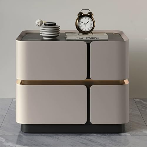 Snaweo Moderner Nachttisch Mit 2 Schubladen, Nachttisch Aus Holz, Nachttischs Aus Umwickeltem PU-Leder Mit Tischplatte Aus Importierten Steinplatten, for Schlafzimmer(Simple Gray,45cm/17.72in) von Snaweo