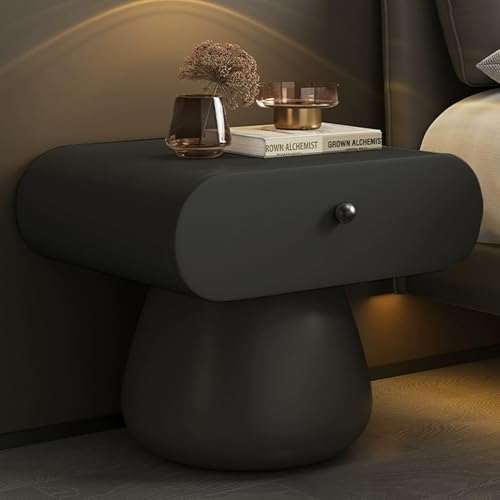 Snaweo Nachttisch, Nachttisch Im Arc-Design, Nachttischc Mit Schublade, Nachttischs Mit Lederummantelung, Einfache Montage, for Schlafzimmer, Wohnzimmer(Dark Gray,40cm/15.75in) von Snaweo