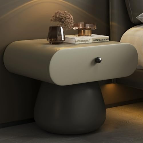 Snaweo Nachttisch, Nachttisch Im Arc-Design, Nachttischc Mit Schublade, Nachttischs Mit Lederummantelung, Einfache Montage, for Schlafzimmer, Wohnzimmer(Gray,40cm/15.75in) von Snaweo