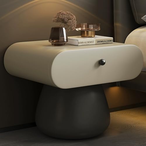 Snaweo Nachttisch, Nachttisch Im Arc-Design, Nachttischc Mit Schublade, Nachttischs Mit Lederummantelung, Einfache Montage, for Schlafzimmer, Wohnzimmer(Khaki,40cm/15.75in) von Snaweo