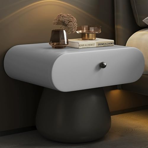 Snaweo Nachttisch, Nachttisch Im Arc-Design, Nachttischc Mit Schublade, Nachttischs Mit Lederummantelung, Einfache Montage, for Schlafzimmer, Wohnzimmer(Light Gray,45cm/17.72in) von Snaweo