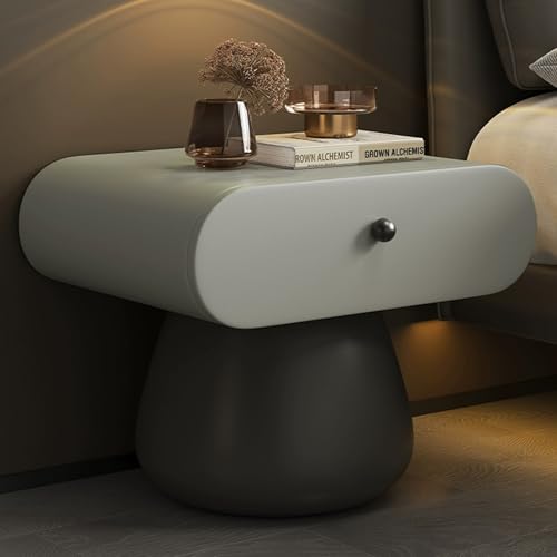 Snaweo Nachttisch, Nachttisch Im Arc-Design, Nachttischc Mit Schublade, Nachttischs Mit Lederummantelung, Einfache Montage, for Schlafzimmer, Wohnzimmer(Medium Gray,45cm/17.72in) von Snaweo