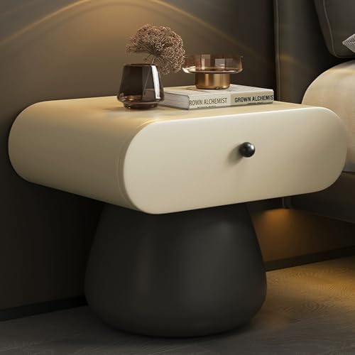 Snaweo Nachttisch, Nachttisch Im Arc-Design, Nachttischc Mit Schublade, Nachttischs Mit Lederummantelung, Einfache Montage, for Schlafzimmer, Wohnzimmer(Milk Tea Color,50cm/19.69in) von Snaweo