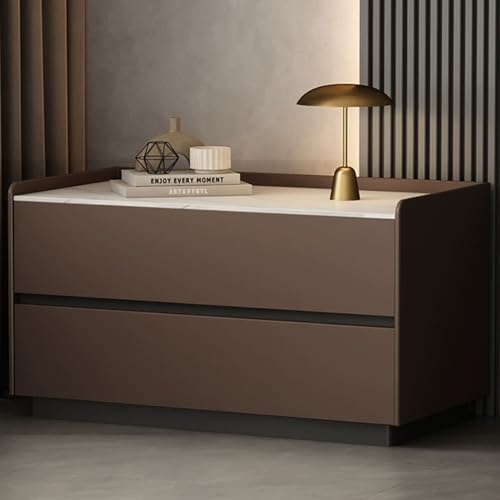 Snaweo Nachttisch Schlafzimmer, Beistelltisch Mit 2 Schubladen Aufbewahrung, Leder Nachttisches, Beistelltische, Schlichter Nachttisch, for Schlafzimmer, Wohnzimmer(Dark Brown,80cm/31.50in) von Snaweo