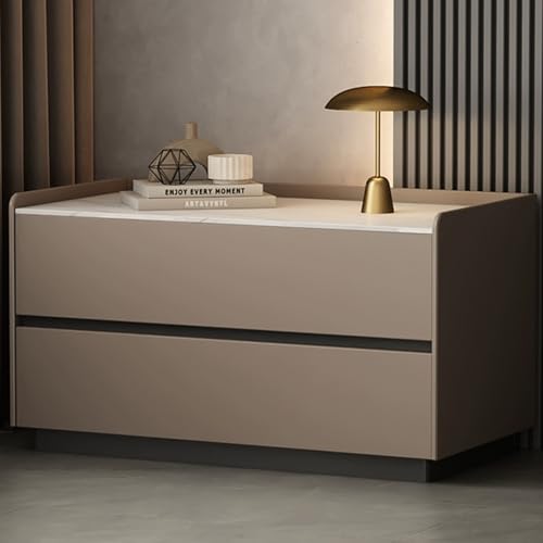 Snaweo Nachttisch Schlafzimmer, Beistelltisch Mit 2 Schubladen Aufbewahrung, Leder Nachttisches, Beistelltische, Schlichter Nachttisch, for Schlafzimmer, Wohnzimmer(Light Brown,50cm/19.69in) von Snaweo