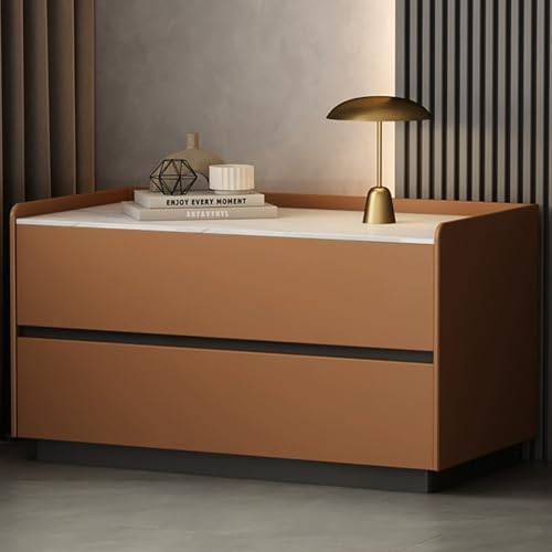Snaweo Nachttisch Schlafzimmer, Beistelltisch Mit 2 Schubladen Aufbewahrung, Leder Nachttisches, Beistelltische, Schlichter Nachttisch, for Schlafzimmer, Wohnzimmer(Twilight Orange,80cm/31.50in) von Snaweo