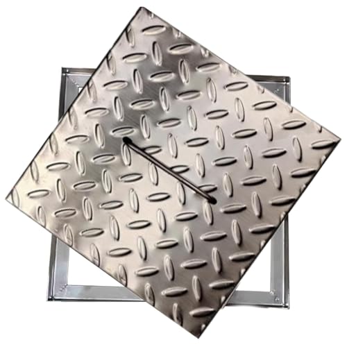 Snaweo Schachtabdeckung Aus Edelstahl, Schachtabdeckung Und Rahmen Aus Edelstahl 201, Gully Brunnendeckel, Rutschfeste Struktur-Abwasserbeckenabdeckungen, Mit Einziehbarem Griff(30x30cm/12x12in) von Snaweo