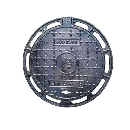 Snaweo Schachtabdeckung Aus Gusseisen, Schachtabdeckung Mit Rahmen, Runde Klärgrubenabdeckung, Rutschfeste Klärgrubenabdeckung, Robuster Inspektionsdeckel Aus Metall Für Terrasse, Garten(40x50cm) von Snaweo