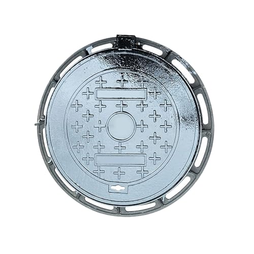Snaweo Schachtabdeckung Aus Gusseisen, Schachtabdeckung Mit Rahmen, Runde Klärgrubenabdeckung, Rutschfeste Klärgrubenabdeckung, Robuster Inspektionsdeckel Aus Metall Für Terrasse, Garten(50x60cm) von Snaweo