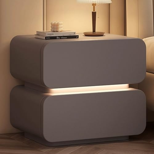 Snaweo Schlichter Nachttisch Mit Runder Kante, Eleganter Intelligenter Nachttisch, Mit Leder Umwickelter Nachttischs Aus Holz for das Schlafzimmer, Mit 2 Schubladen(Dark Gray,30cm/11.81in) von Snaweo
