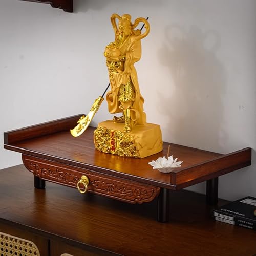 Snaweo Schrein-Altartisch, Wandmontierter Buddha Altar Aus Holz, Gebetsopfertische Aus Bambus, Mit Einziehbarem Tablett, Antikes Geschnitztes Schreinregal, for Wohnzimmer(Tabletop Red,40cm/15.75in) von Snaweo