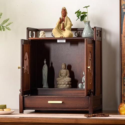 Snaweo Schrein-Altartisch, Wandmontierter Buddha-Altar Aus Holz, Meditationstisch Aus Bambus, Mit Einziehbarem Tablett, Antikes Geschnitztes Schreinregal, for Wohnzimmer(Tabletop Brown B) von Snaweo