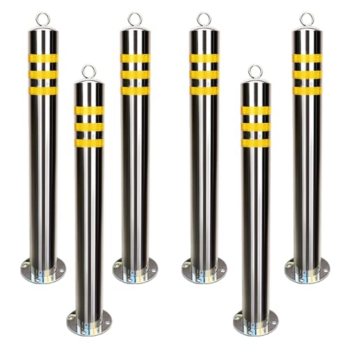 Snaweo Sicherheitspoller aus Edelstahl, Parkpfosten mit Aufhängering, Absperrpoller mit Reflektorband, für Einfahrten und Verkehrskontrolle(80CM 6pcs) von Snaweo