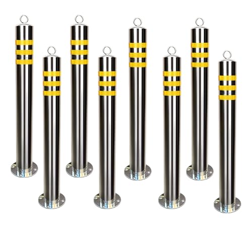 Snaweo Sicherheitspoller aus Edelstahl, Parkpfosten mit Aufhängering, Absperrpoller mit Reflektorband, für Einfahrten und Verkehrskontrolle(80CM 8pcs) von Snaweo