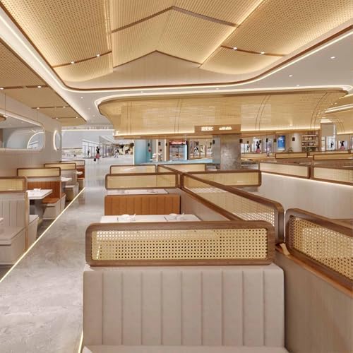 Snaweo Trennwand FüR die Arbeitsplatte, Massivholz-Rattan-TrennwäNde for Essbereiche, Niedrige Zauntrennwands, Paneel-Durchbrochenes Design(Walnut,140cm/55.1in) von Snaweo