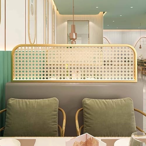Snaweo Trennwand FüR die Arbeitsplatte, Massivholz-Rattan-TrennwäNde for Essbereiche, Sichtschutz for Gewerbliche TrennwäNdes, Metallrahmen Aus GehäRtetem Glas(B,120cm/47.2in) von Snaweo