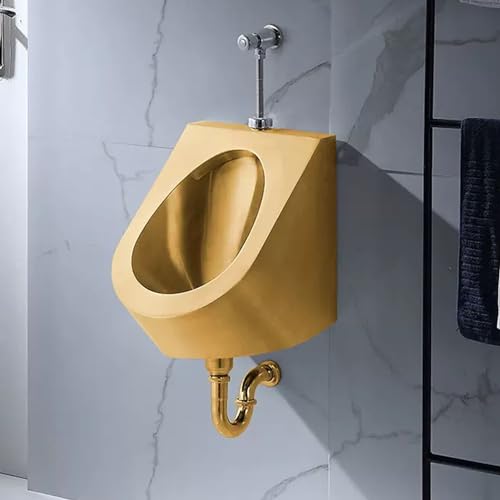 Snaweo Urinal Aus Edelstahl 304 mit Handventil, Männliche Sanitärkeramik, Kommerzielle Spülurinale, Urinal mit Überlaufschutz for Private Badezimmer(Color:Gold Wall Row) von Snaweo