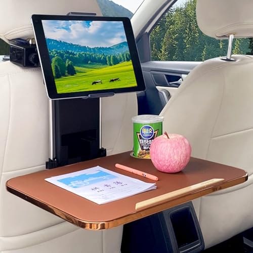 Snaweo Wandklapptisch, Klapptisch, Faltbares Tischtablett for Autositze, Stabile Faltbare Tischplatte, Mit Tablet-/Handyhalter, Tragbare Tabletts for Die Autositzlehne(Brown,Tablet Holder) von Snaweo