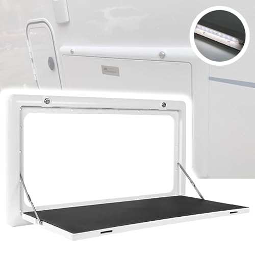 Snaweo Wandklapptisch, Wandtisch Klappbar, Externe Hängetische for Wohnmobile, Mit LED-Beleuchtung, Externe Abschließbare Wandtische for Wohnwagen, Wohnmobil, Campingplatz(Wit) von Snaweo