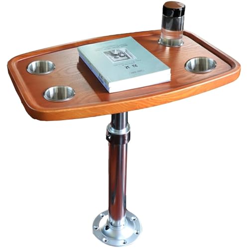 Snaweo Wandklapptisch, Wohnmobiltische, Premium-Aluminiumlegierung, Tischplatte Aus Massivholz, Abnehmbare, Höhenverstellbare Tischplatte, Mit 4 Versenkten Getränkehaltern, for Marineboote(Brown) von Snaweo