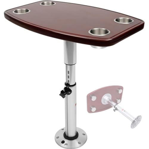 Snaweo Wandtisch Klappbar, Bootstisch, Zusammenklappbar, for Verstellbarer Tischsockel, Höhenverstellbarer Esstisch for Wohnmobile Mit 4 Getränkehaltern for Wohnwagen von Snaweo