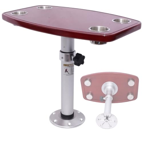 Snaweo Wandtisch Klappbar, Picknick Im Freien for Wohnmobile, Pontontische for Boote, Abnehmbarer Wohnmobiltisch Mit Säulenbein, 4 Getränkehalter, Höhenverstellbar, for Wohnwagen von Snaweo