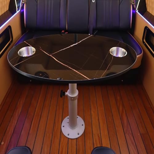 Snaweo Wohnwagen Tisch, Wohnmobil-Boots-Caravan-Tische, Klappbarer Wandtisch Aus Aluminiumlegierung, Verstellbare Höhe, Wohnmobil-Tischplatte Mit 2 Getränkehaltern(Imitation Marble Black [oval]) von Snaweo