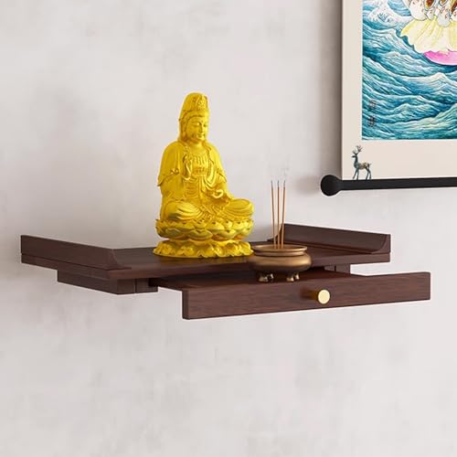 Wandaltartisch, Buddhistische Nische, Einziehbares Ausziehbrett-Design, Altartisch Kleine Solide Nischen, Meditationstisch, for Wohnzimmer, Schlafzimmer, Büro(Wall-Mounted Brown,50cm/19.69in) von Snaweo