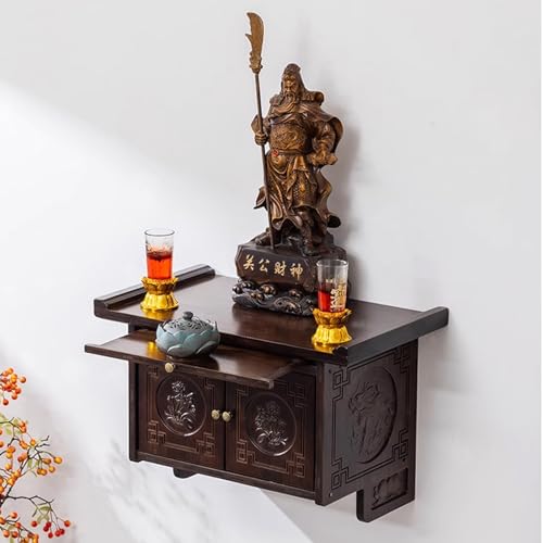 Wandmeditationstisch, Chinesische Buddha-Nische, Buddha-Altarschrank Mit Verstecktem Tablett, Räuchertisch, Persönlicher Schreinständer, for Wohnzimmer, Schreine, Tempel(40cm/15.75in) von Snaweo