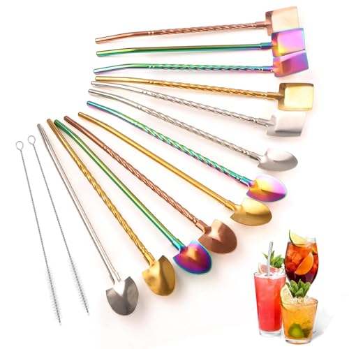 SneiDr 12 Stück Wiederverwendbare Edelstahl Trinkhalme Löffel Set Strohhalmlöffel mit 2 Reinigungsbürste Integriertes Design Langlebig Langer Trinklöffel für Tee Kaffee Saft und Cocktail 4 Farben SneiDr 12 Stück Wiederverwendbare Edelstahl Trinkhalme Löffel Set Strohhalmlöffel mit 2 Reinigungsbürste Integriertes Design Langlebig Langer Trinklöffel für Tee Kaffee Saft und Cocktail 4 Farben von SneiDr