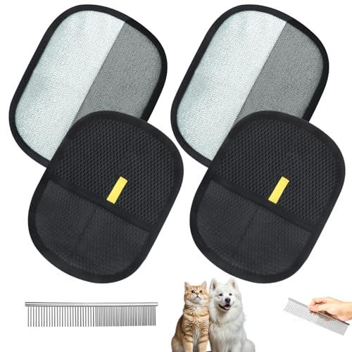 SneiDr Pet Hair Remover Glove Set mit 4er Generisch Fellmagnet Handschuh und Edelstahlkamm Wiederverwendbare Fell Magnet Katzenhaare Handschuhe für Hunde Katzen Möbel Kleidung Auto Tierpflege Waschbar von SneiDr