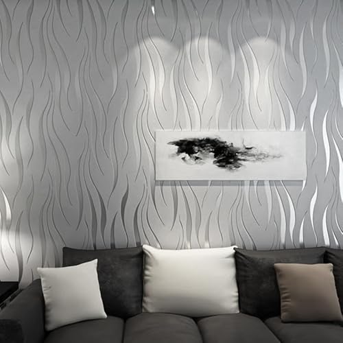 Snewvie 3D Wellen Geprägte Tapete Vliestapete 0,53m x 9.5m 3D mit Wasserpflanzen-Muster Moderne Minimalistisch Wallpaper mit 3D-Wellen Wanddekoration in Wohnzimmer Schlafzimmer und Büro,1 Stück von Snewvie