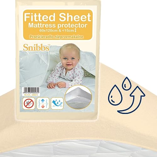 Snibbs wasserdichtes Spannbetttuch mit Eckgurten, wasserdichte Matratzenauflage fürs Babybett, Matratzenschoner 60x120 Baby wasserdicht, Nässeschutz 60 * 120 mit atmungsaktiver TPU-Membran beige von Snibbs