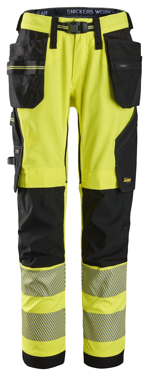 Snickers High-VIS, Stretch-Arbeitshose mit Holstertaschen, Warnschutzklasse 2 96 signalgelb-schwarz von Snickers