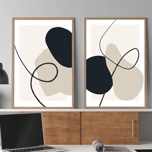 SnipSa Abstrakte Schwarz-Beige-Creme-Grau-Formen Wand Bilder Leinwandgemälde moderne Poster Kunstdrucke Bilder Galerie Wohnzimmer Heimdekoration 50 x 70 cm x 2 ungerahmt von SnipSa