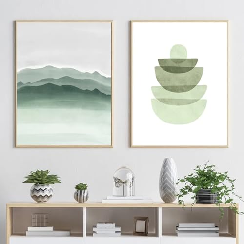 SnipSa Aquarell-grüne geometrische Formen Wand Bilder Poster und Kunstdrucke abstrakte nordische Leinwandbild Wandbilder für Wohnzimmer Heimdekoration 40 x 60 cm x 2 ungerahmt von SnipSa