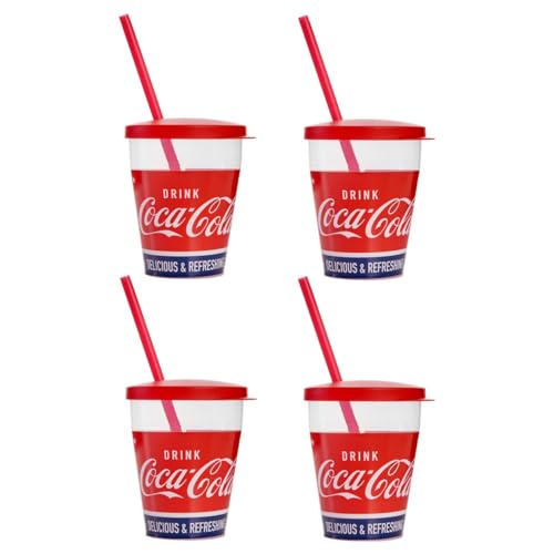 Snips, Coca-Cola Trinkgläser mit Strohhalm 0.385 L, Set Trinkgläser Kunststoff 4-teilig, Trinkbecher mit Strohhalm und Deckel Made in Italy 0% Bpa von Snips