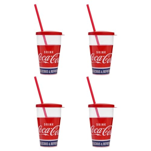 Snips, Coca-Cola Trinkbecher mit Strohhalm 0.5 L, Plastikbecher Set 4-teilig, Trinkbecher mit Strohhalm und Deckel Made in Italy 0% Bpa von Snips