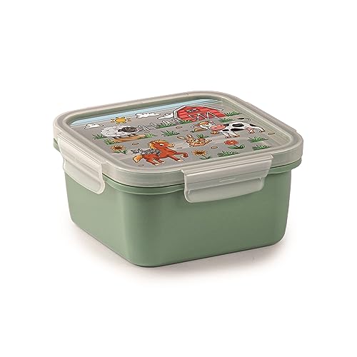 Snips, Quadratische Lunchbox Dekor Farm, Kinder-Snackbox, Lebensmittelbehälter, 0,80 Liter Fassungsvermögen, 15 x 15 x 7,5 cm, Hergestellt in Italien, 0% BPA von Snips