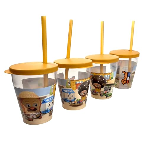Snips, Set mit 4 Gläsern 0,385 ml Bread Barbershop Dekoration, Set mit 4 Gläsern aus Kunststoff, mit abwaschbarem und wiederverwendbarem Deckel und Trinkhalm von Snips