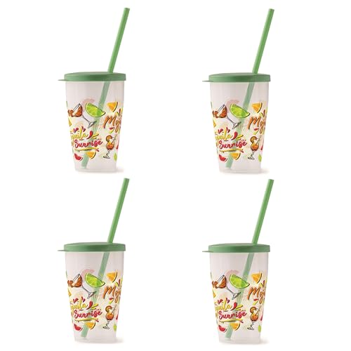 Snips | Set 4 Trinkbecher mit Deckel und strohhalm | Cocktail-Dekor | Hergestellt in Italien, BPA-frei, Kunststoff, 0,50 L von Snips