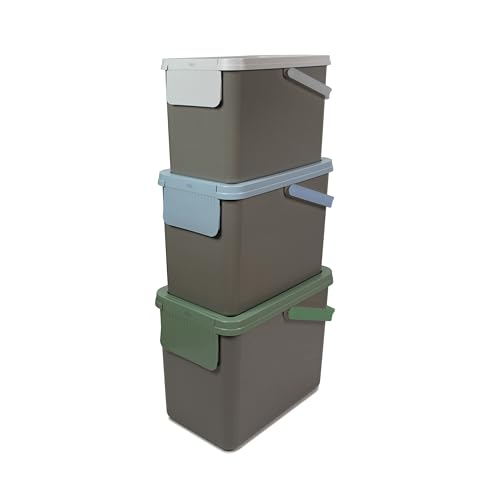 Snips Set 3 Mülleimer für die getrennte Müllsammlung 3 x 25 Liter, Mülleimer Küche 26x36x50 cm, Grau, Made in Italy. von Snips