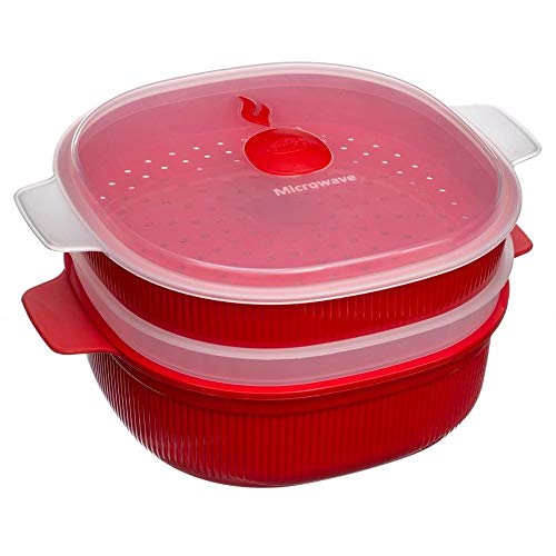 Snips Dampfgarer für die Mikrowelle , Dampfgarer mit 2 Tabletts , Mikrowellenbehälter , 4 Liter , Rot , 26,5 x 22 x 13,5 cm , Made in Italy , 0% BPA and phthalate-free von Snips