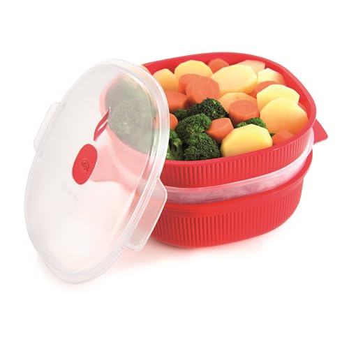 Snips Dampfgarer für die Mikrowelle , Dampfgarer mit 2 Tabletts , Mikrowellenbehälter , 4 Liter , Rot , 26,5 x 22 x 13,5 cm , Made in Italy , 0% BPA and phthalate-free von Snips